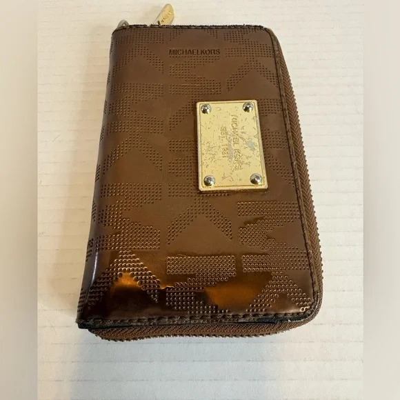 Michael Kors Bronze Monogram Zip-Around Wallet with Gold Plaque - Picture 5 of 10